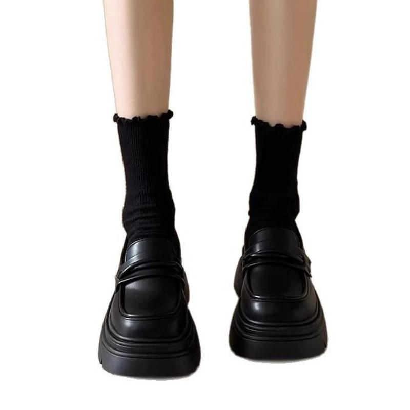 Thick-soled Thick-heeled Small Leather Shoes Women's New Autumn One-pedal Women's Shoes Single Shoes Black