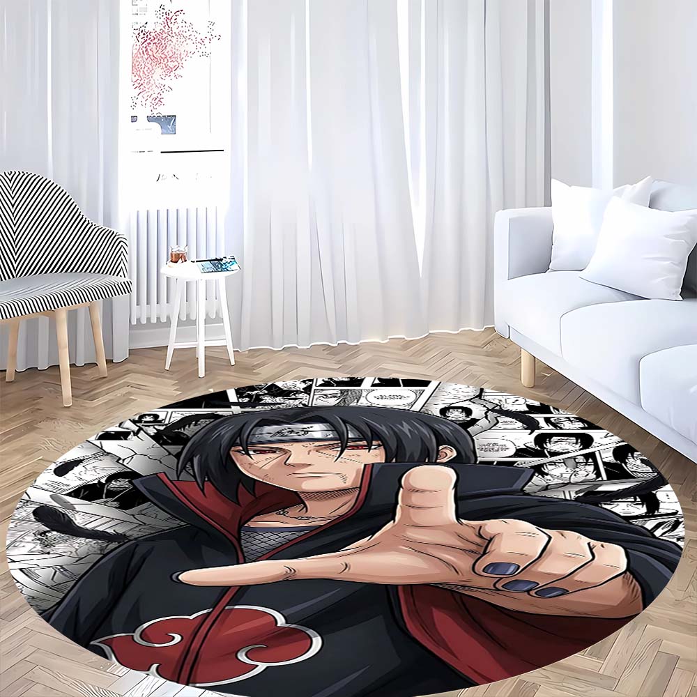 Popular Anime Naruto Circular Carpet Fashion Pattern Soft Plush Rug Non-Skid Mat For Boys Kids Bedroom Living Room Home Decor