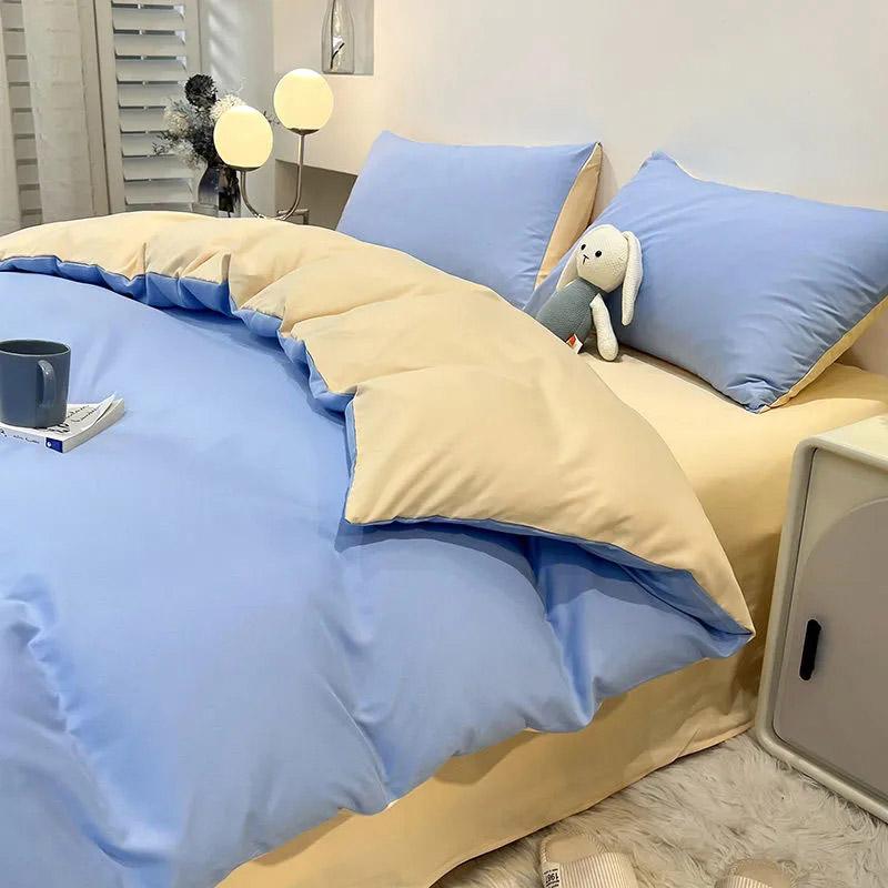 3/4pcs/set Double Solid Color Quilt Cover Four Piece Set Student Dormitory 1.2m Bedding Three Piece Set Double Bed Comfortable Sheet Home Textile