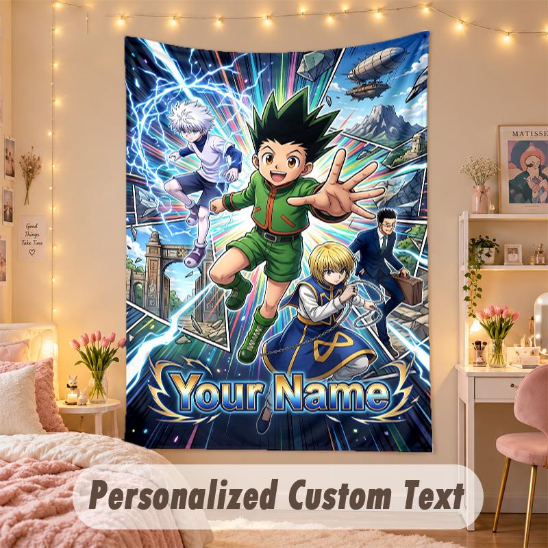 Custom Personalized Tapestry,Hunter × Hunter Print Custom Name Text Wall Art Hanging for Bedroom