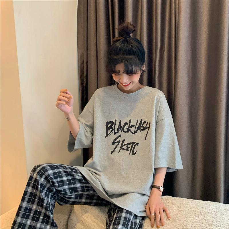 Винтажный принт с буквами Повседневная футболка большого размера Летние корейские футболки с коротким рукавом для женщин Одежда Harajuku Students Y2k Топы уличная одежда