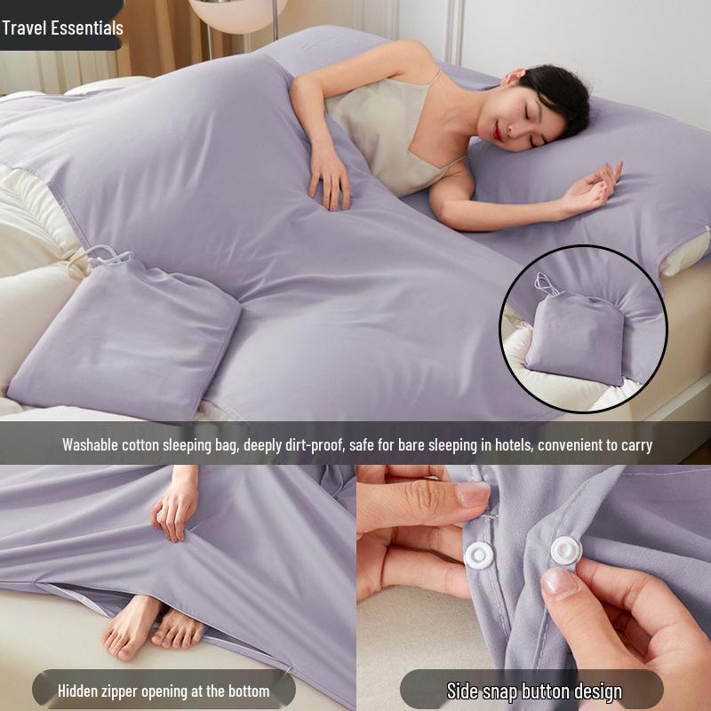 Portable Stain-Proof Cotton Sleeping Bag: Detachable, Solid Color Duvet Cover with Bed Sheet for Travel and Hotel Stays.