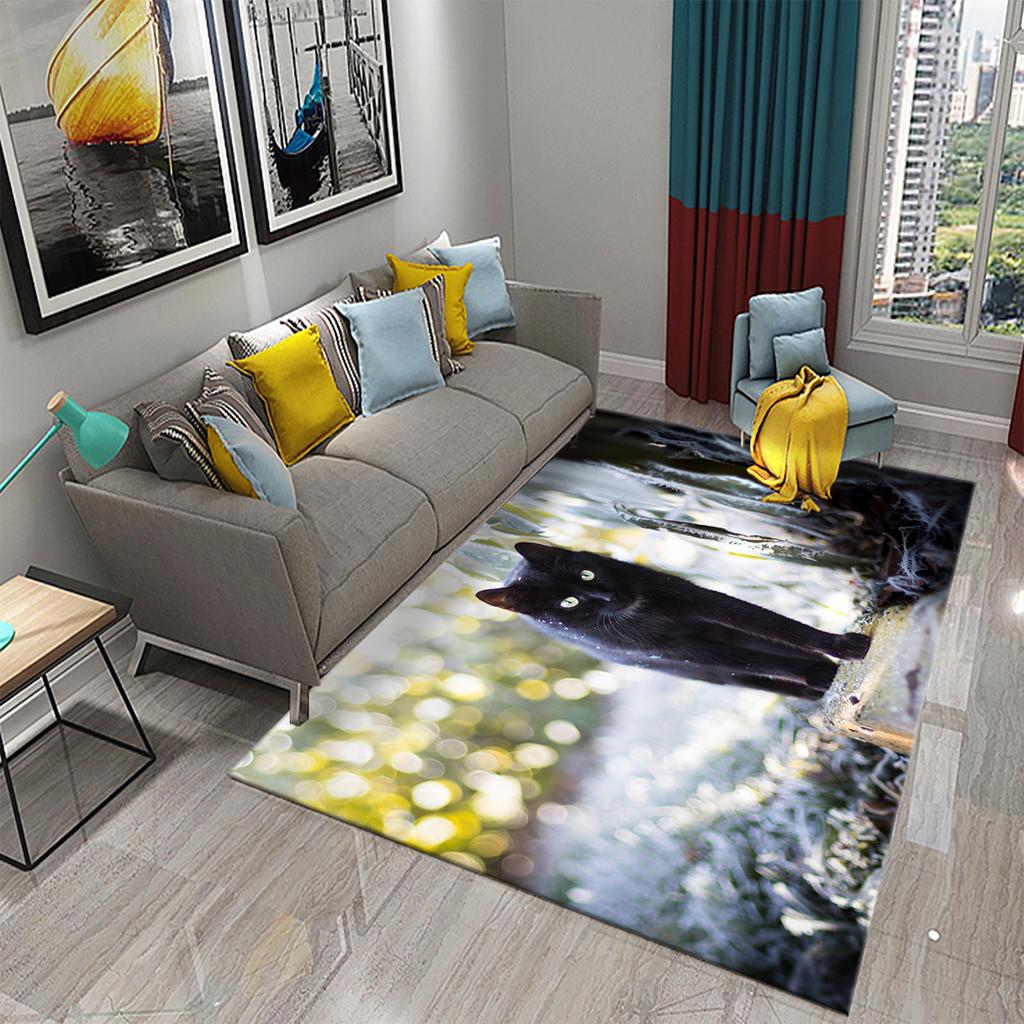 Коврик для спальни, коврик для ванной комнаты, домашний декор, нескользящий дверной коврик, милый загадочный ковер с черным котом, ковер для гостиной