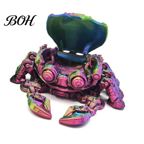 Crab Sensory Toy 3D Printed Mechanical Figurine, Cyberpunk Model with Movable Joints, Openable Lid, Articulated Animal Decoration Ornament Desk