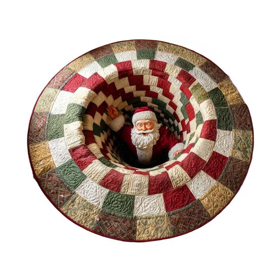3D Christmas Rug Santa Claus Gnome Quilted Round Floor Mat Optical Illusion Depth Pattern Decorative Area Rug for Living Room Bedroom