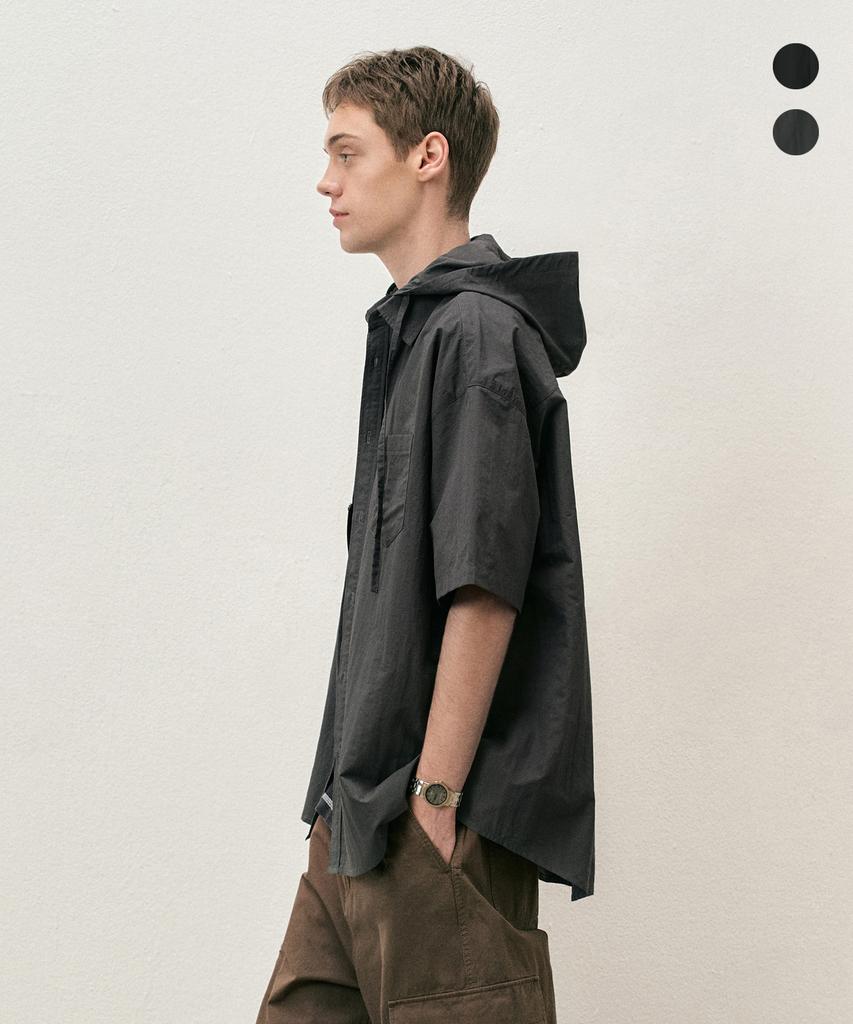 COSTUME O’CLOCK [Detachable Hood] Nylon Hooded Short Sleeve Shirt 2 Colors Coossh197