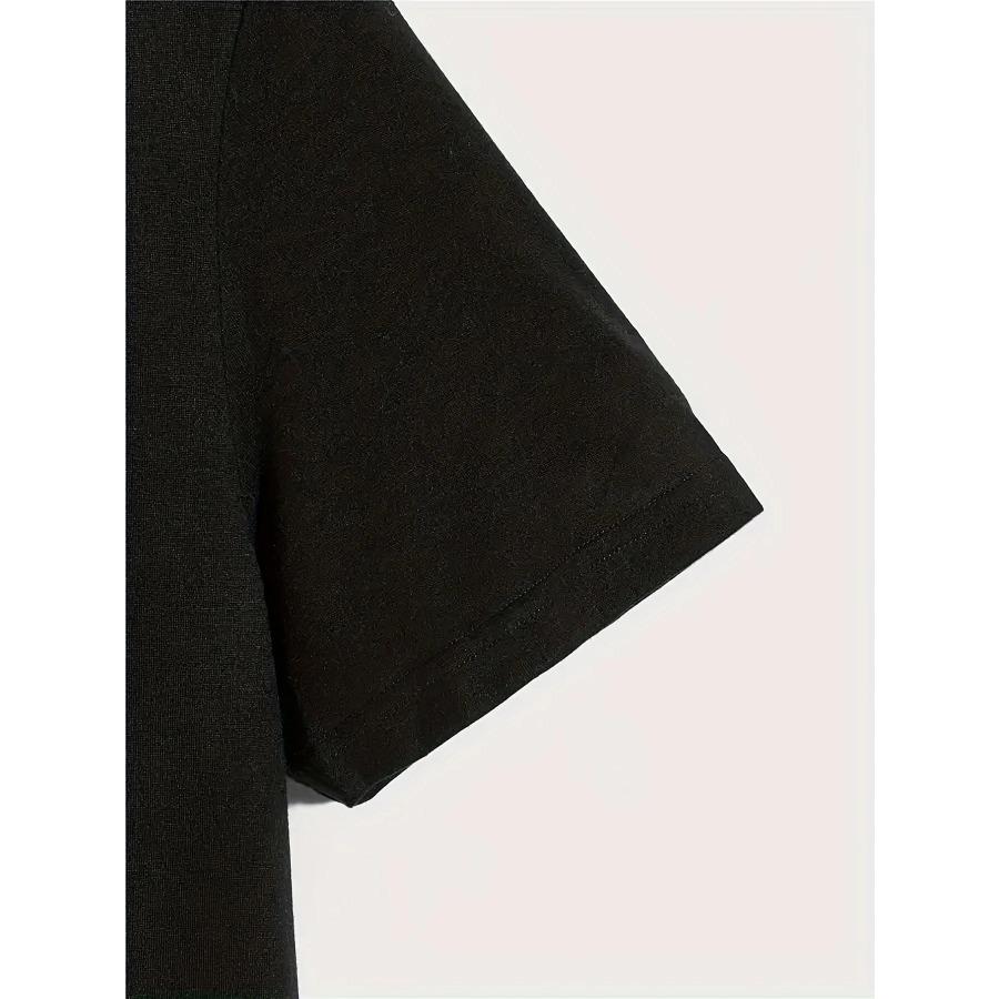 Мужская летняя повседневная футболка свободного размера из 100% хлопка с черным принтом, круглым вырезом и коротким рукавом