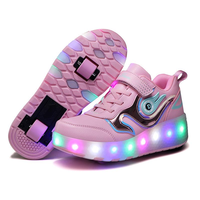 Overseas Runaway Shoes, Children's Wheel Shoes LED Ultra-light Luminous Charging Boys and Girls Light Shoes Sports Flying Woven Shoes