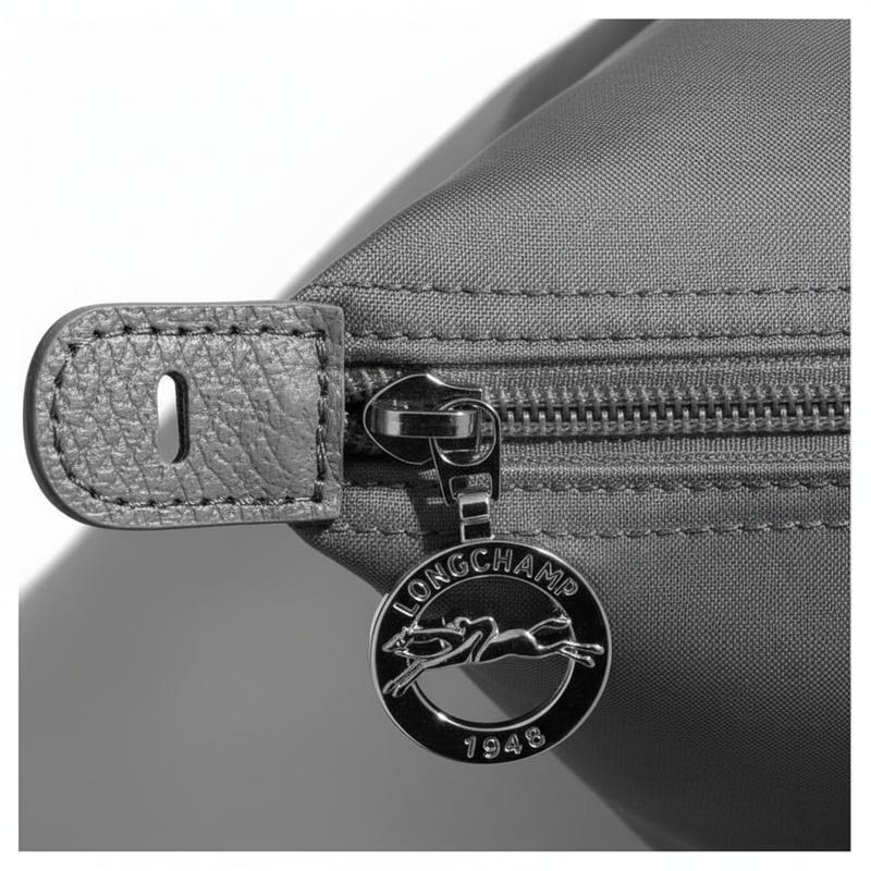 Longchamp Le Pliage solid color snap button zipper closure polyamide canvas travel bag women's gray 1625979012