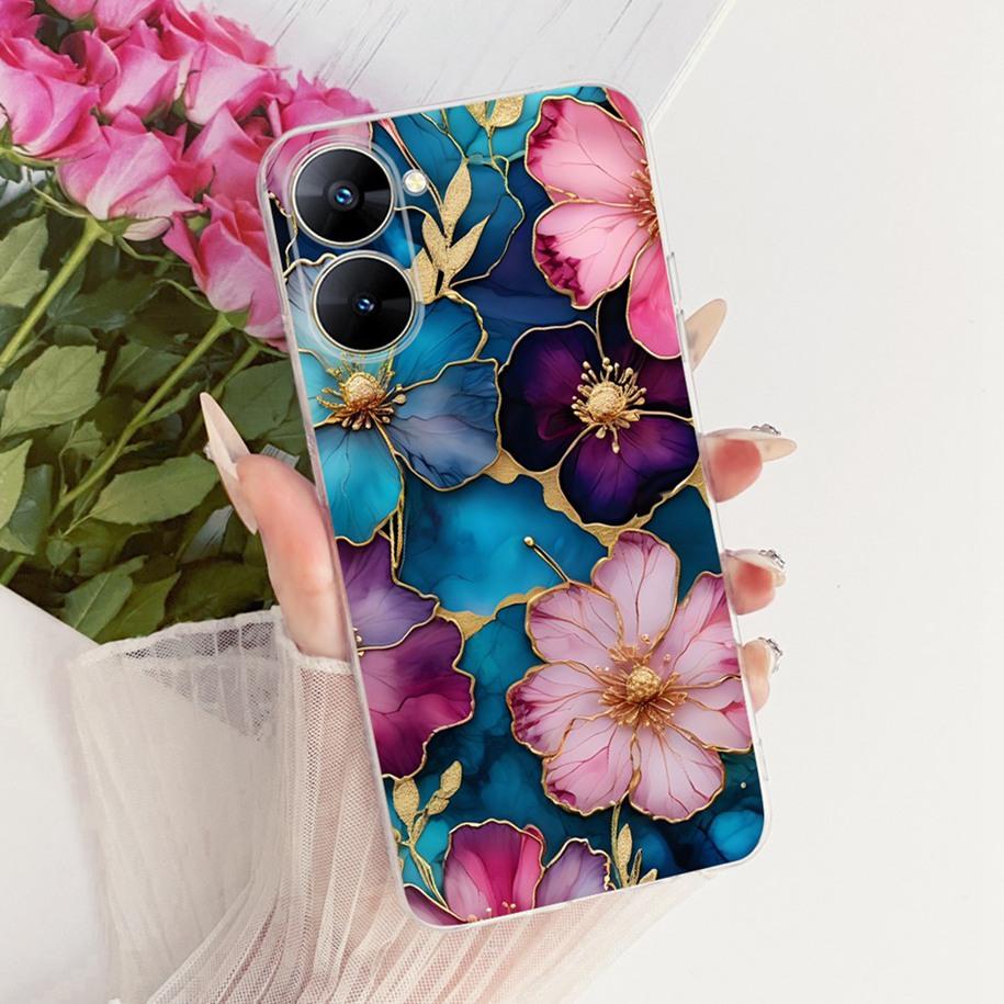 Чехол для Realme V30 RMX3619 Модный Цветочный Бант Мягкий Силиконовый Задний Чехол Для Realme V30T RMX3618 Чехол-Бампер RealmeV30