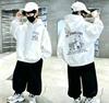 Kids Hoodie Vintage Bear Text Double‑Sided Print Hooded Sweatshirt Teen Casual Street Pullover