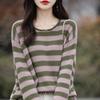 Women Sweater Autumn Winter Curled O-Neck Pullover Long Sleeve Bottoming Colorful Stripes Knitwear Loose Clothing