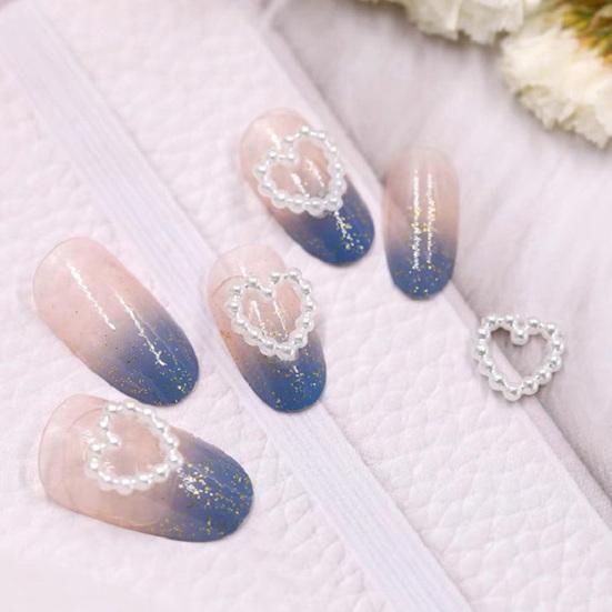 50 шт., декор для ногтей «сделай сам», невыцветающий блеск, трехмерное сердце, полый дизайн, маникюр с искусственным жемчугом, очаровательный маникюр