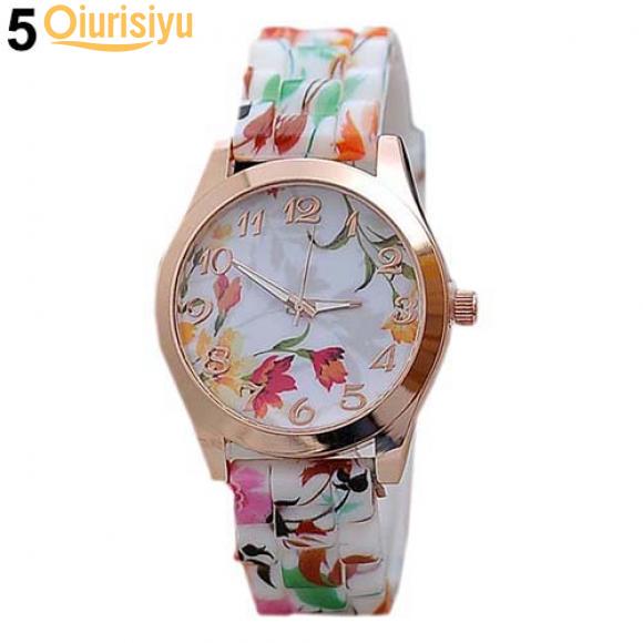 Женские кварцевые часы с цветочным принтом