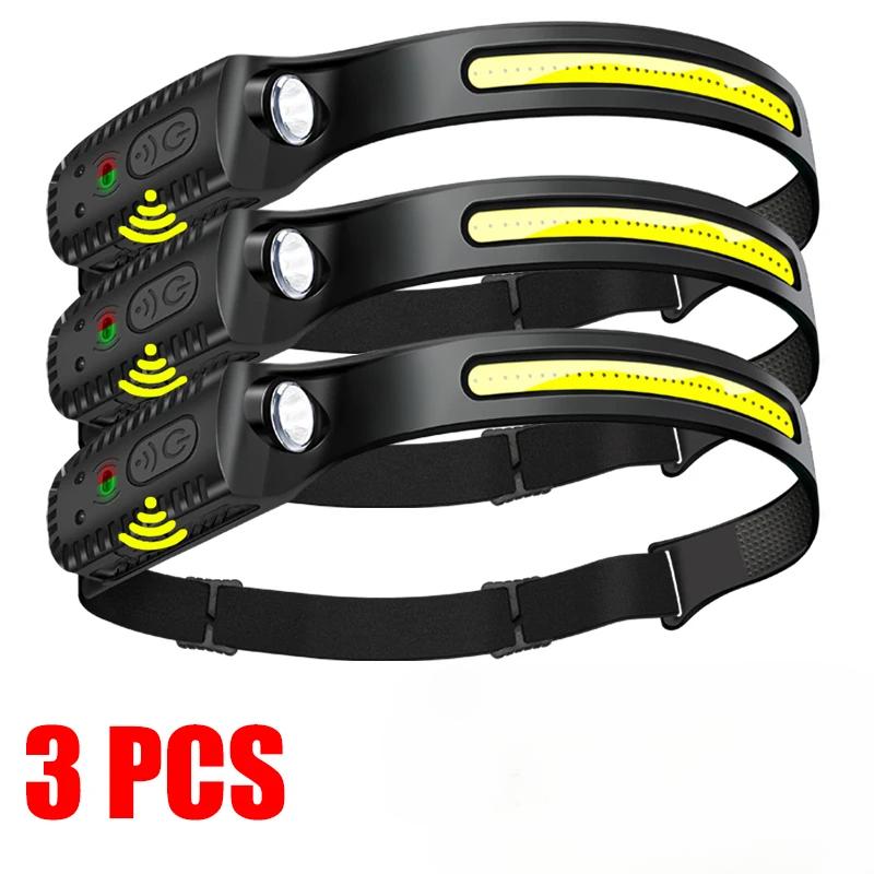 Светодиодный налобный фонарь с датчиком USB, светодиодный налобный фонарь XPE+COB, светодиодный налобный фонарь для кемпинга, поисковый фонарь для рыбалки