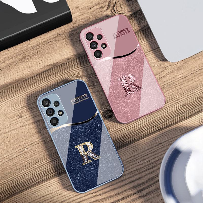 Чехол для телефона с золотой окантовкой, буква R для Samsung S 25 S25 Edge S25Ultra S8 S9 S10 20 U ltra S21 Pro S22 Plus S23 FE S24 Ultra, стеклянный