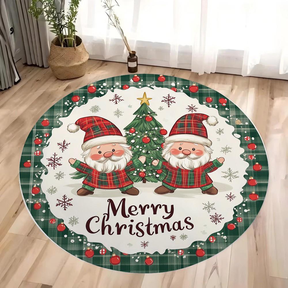 Christmas Gnomes Round Rug Soft Flannel Carpet Luxurious Style Living Room Bedroom Entryway Decorative
