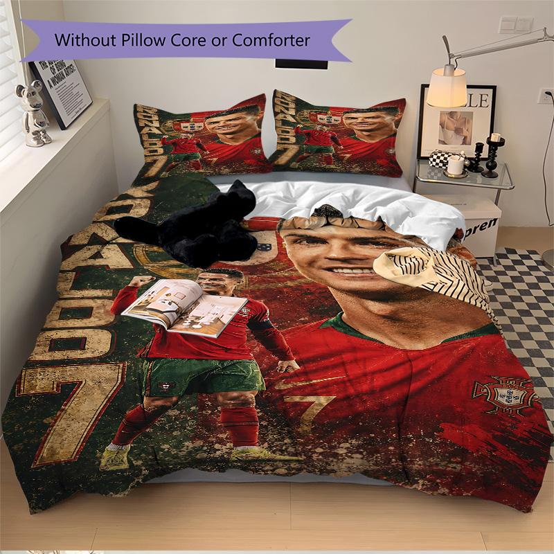 Ronaldo'S Legacy Soccer Print 3Pcs Bedding Setduvet Cover With 2 Bedropillowcase Home Birthday Gift