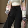 Модные осенне-зимние женские трикотажные брюки с широкими штанинами, новые свободные длинные брюки на шнурке с высокой талией, повседневные однотонные плиссированные брюки 2379