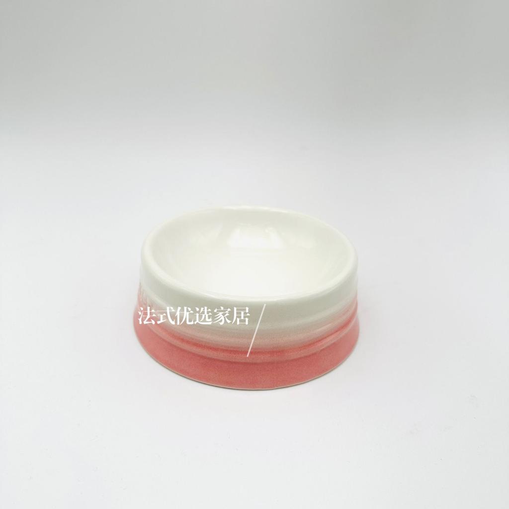 12cm/5cm French Rainbow Home Short Footed Pet Bowl Ceramic Cat and Dog Bowl Large Capacity Anti Spill Snack Bowl Gradient Color