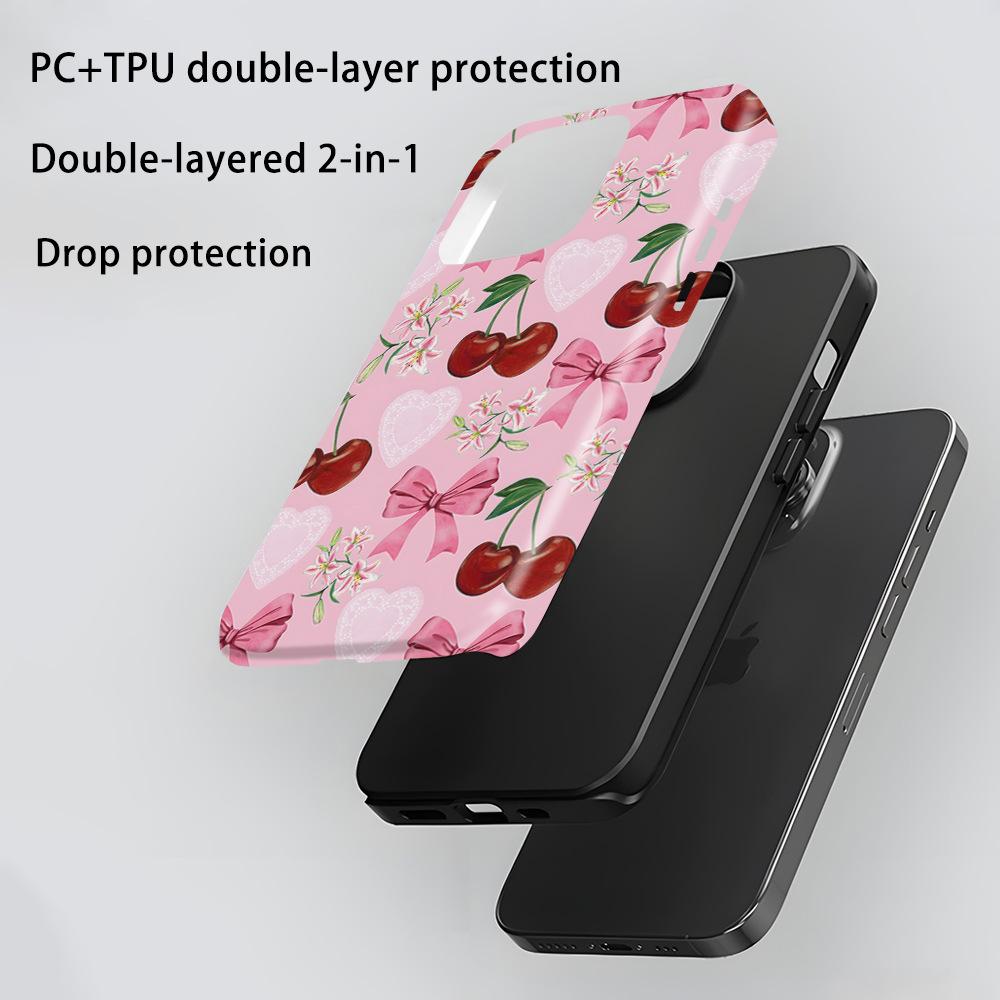 Стиль милой девушки вишневый бант чехол для мобильного телефона iPhone16promax чехол-пленка два в одном Apple 17 противоударный чехол