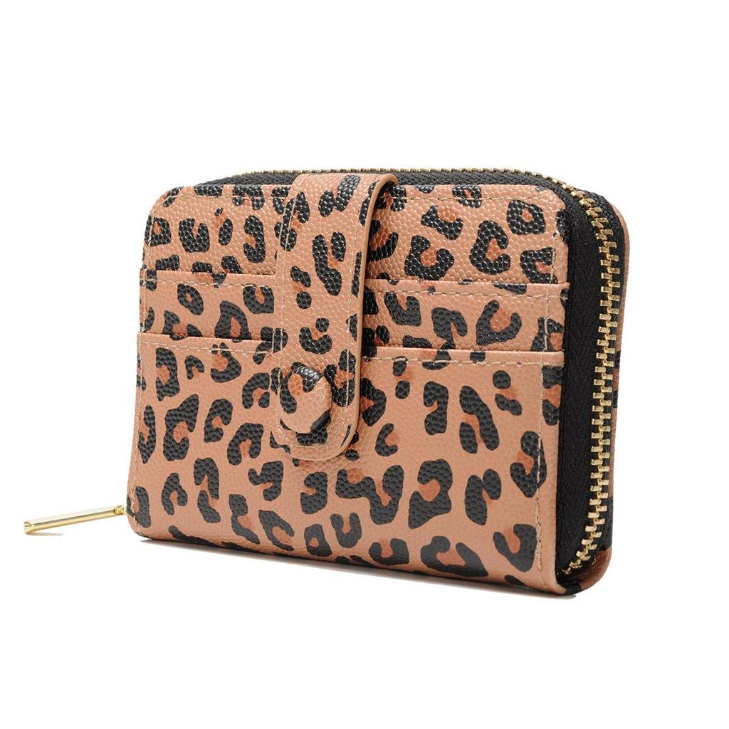 Leopard Print Accordion Card Holder Wallet with Zipper - Stylish Multi-Slot Design