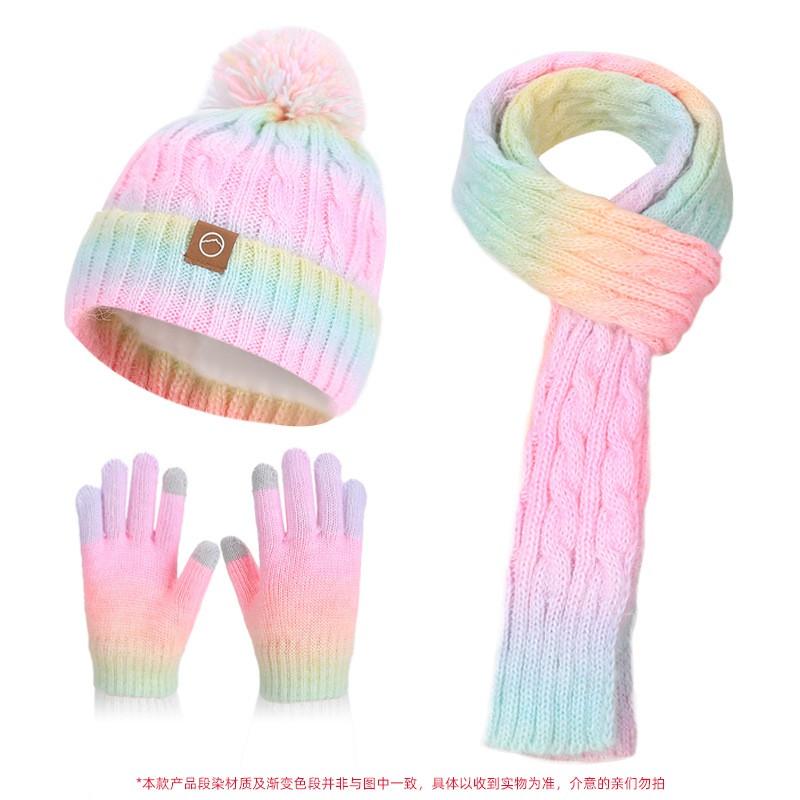 Kids Winter 3-Piece Hat Scarf Gloves Set Fleece Lined Warm Earflap Knit Beanie