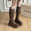 Two Wearing Retro British Style Thick-heeled Thick-soled Boots for Women's 2025 Winter New Boots, Tall and Thin Knight Boots