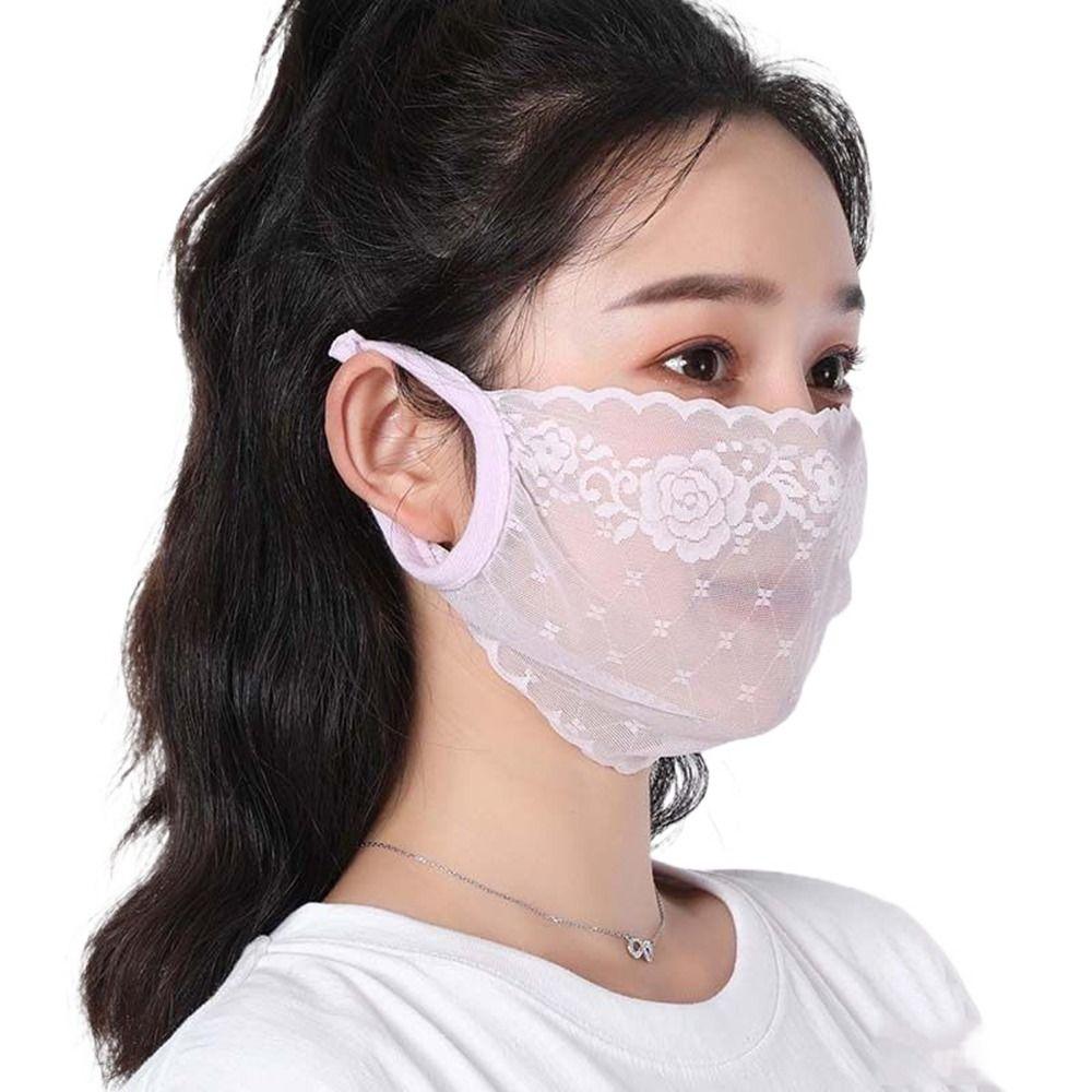 Protection Outdoor Hanging Ear Hiking Solid Color Face Cover Face Shield Lace Mask Sunscreen Mask