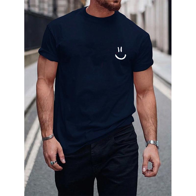 Funny Smily Face Print Tshirt Men Summer Casual Round Neck Short Sleeve Clothes Harajuku Unisex Cotton Tee Streetwear Tops