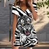 Летняя мода женские V-образный вырез короткий рукав тигровый принт платье сексуальные короткие юбки платья