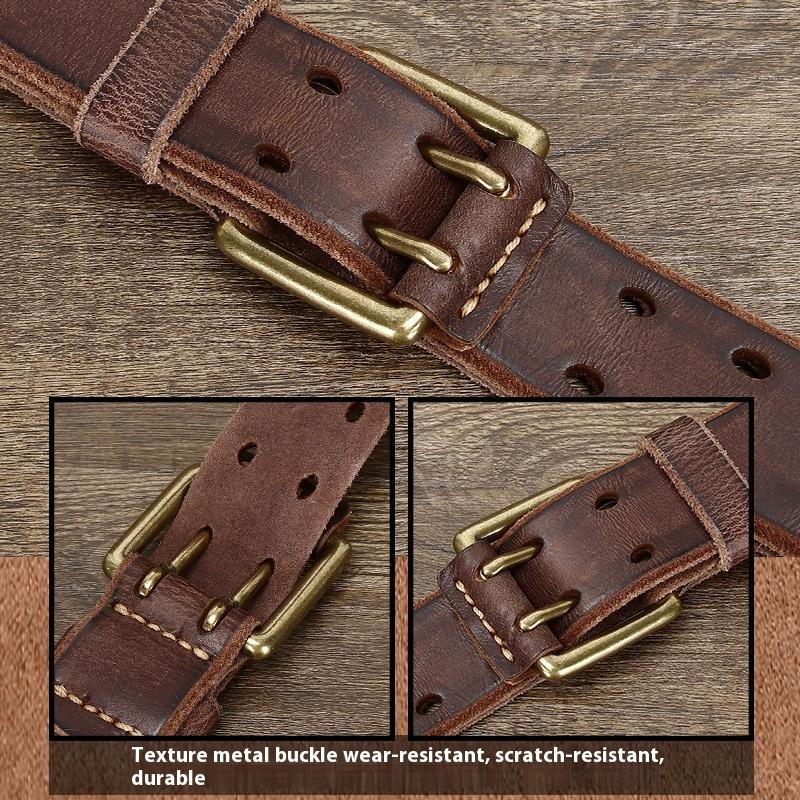 Men's Belt, Genuine Leather Belt, Men's Casual Retro Pin Buckle, Glossy First Layer Cowhide Lazy Belt