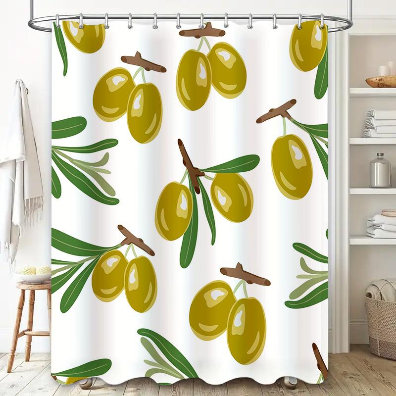 Luxurious Green Olive Pattern Shower Curtain Waterproof Home Decoration Bathroom Decorative Liner Set For Kitchen Sink Basin