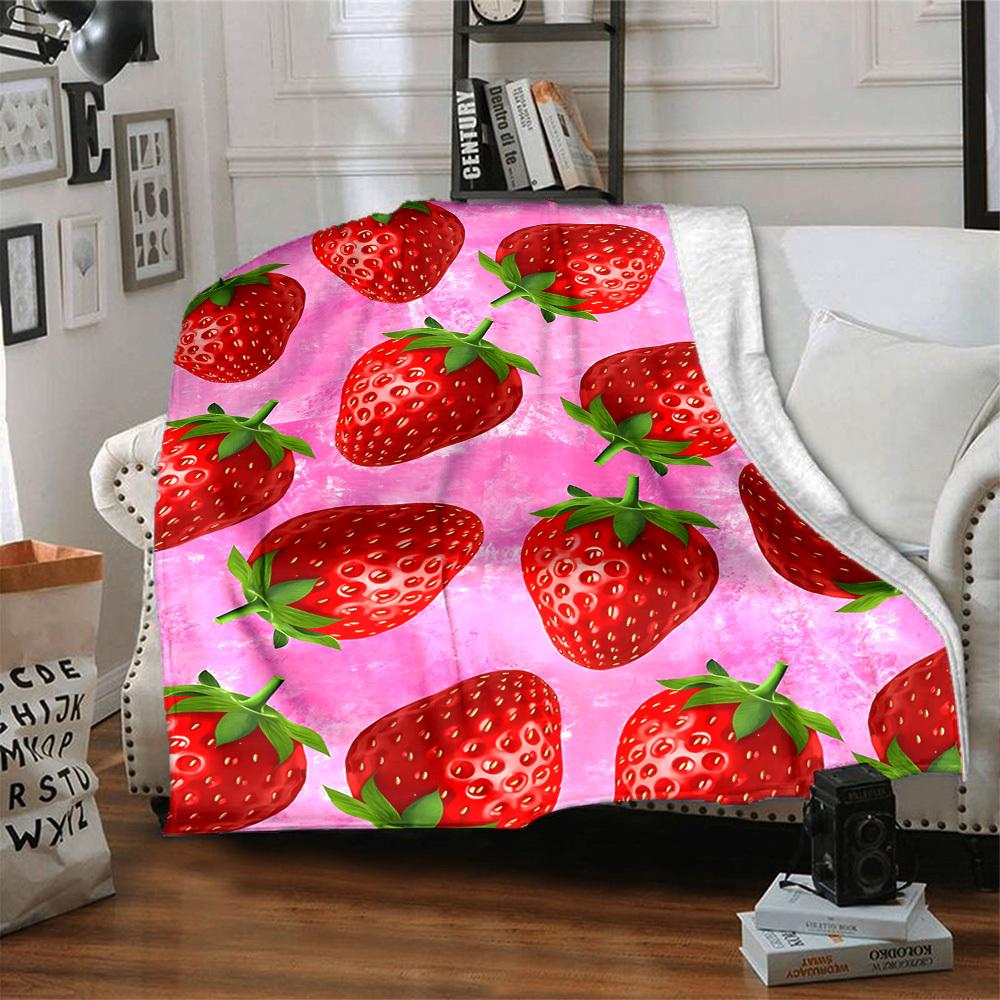 1pc Strawberry Pattern Blanket Warm, Cozy, And Soft, Suitable for Sofas, Beds, Cars, And Office Use.Perfect for Camping And Travel, Making It a Great