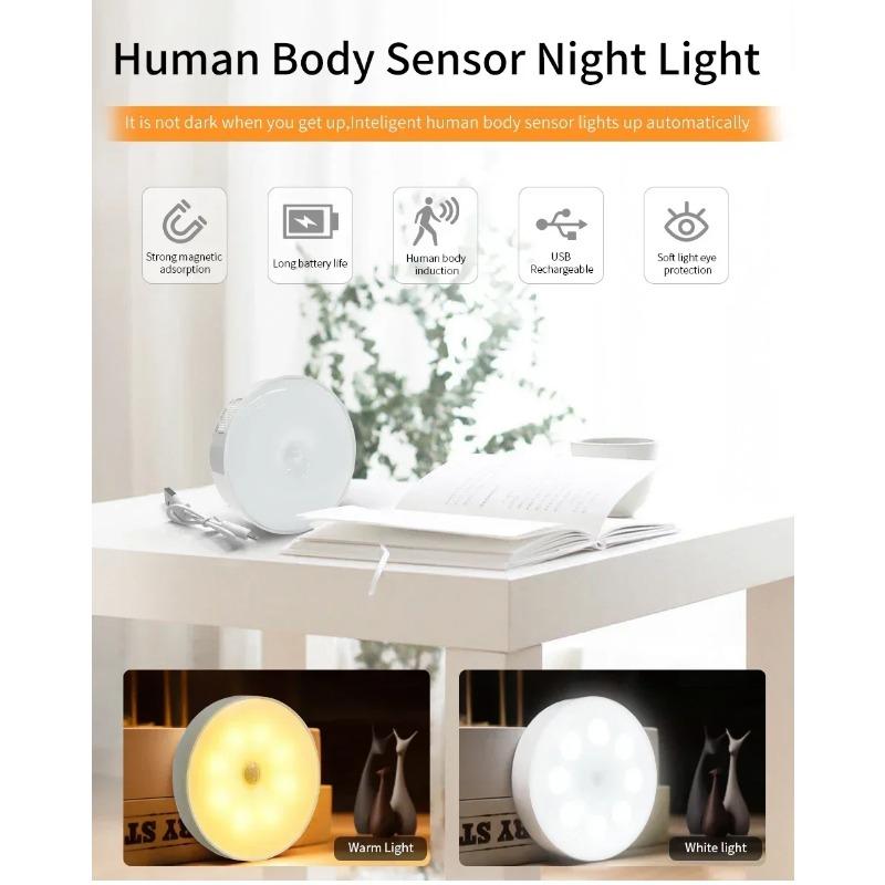 LED Motion Sensor Night Light USB Rechargeable Night Lamp For Kitchen Cabinet Wardrobe Lamp Staircase Wireless LED Closet Light