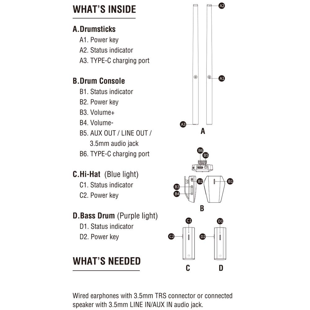 1 Набор Соматосенсорная Виртуальная Барабанная Установка Воздушные Барабанные Палочки Музыкальный Инструмент для Домашней Студии Кемпинга Развлечений