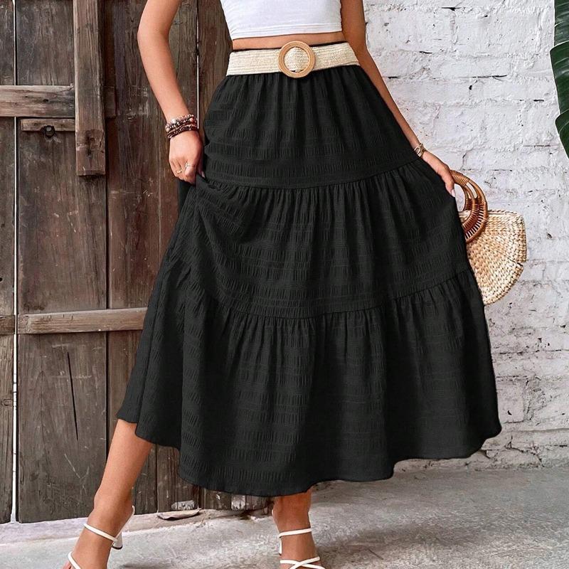Летняя свободная черная длинная юбка А-силуэта, женская элегантная облегающая модная новая плиссированная женская юбка, винтажная простая женская юбка с высокой талией 25921