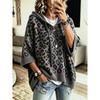 Women's Leopard Print Hooded Drawstring Knit Pullover Sweatshirt, Loose Casual Knit Top Outerwear for Women