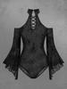 Rosegal Gothic Flare Sleeve Open Shoulder Сетка Flocking Spider Web Lace Up O-Ring Нижнее белье Боди