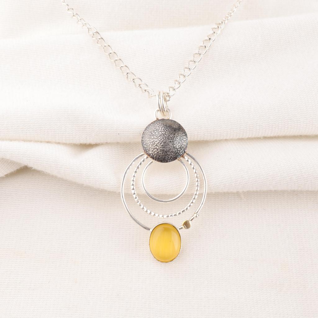 Подвеска из стерлингового серебра 925 пробы 'Желтый кошачий глаз', Ручная работа, Великолепные серебряные украшения, Красивые украшения с кошачьим глазом в подарок