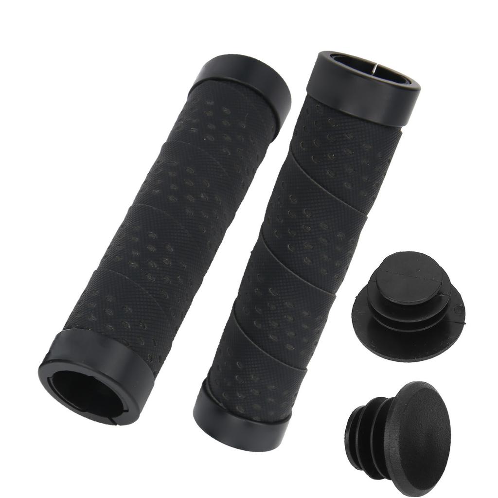 ZTTO Bicycle AntiSlip Grips Mountain Bike Handlebar Double Locking Grips with End Plug(Black )