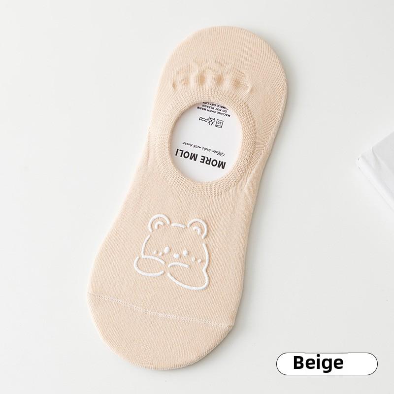 Носки-лодочки с рисунком медвежонка, женские тонкие нескользящие силиконовые носки с невидимой пяткой, женские летние простые короткие носки с неглубоким носком