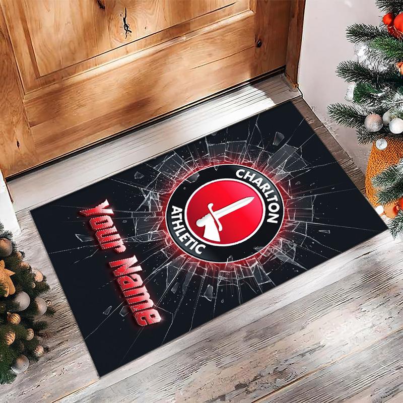 Charlton Athletic Printed Crystal Velvet Rug Non‑Slip Crystal Velvet Carpet For Sofa Bedroom Indoor Home Decoration