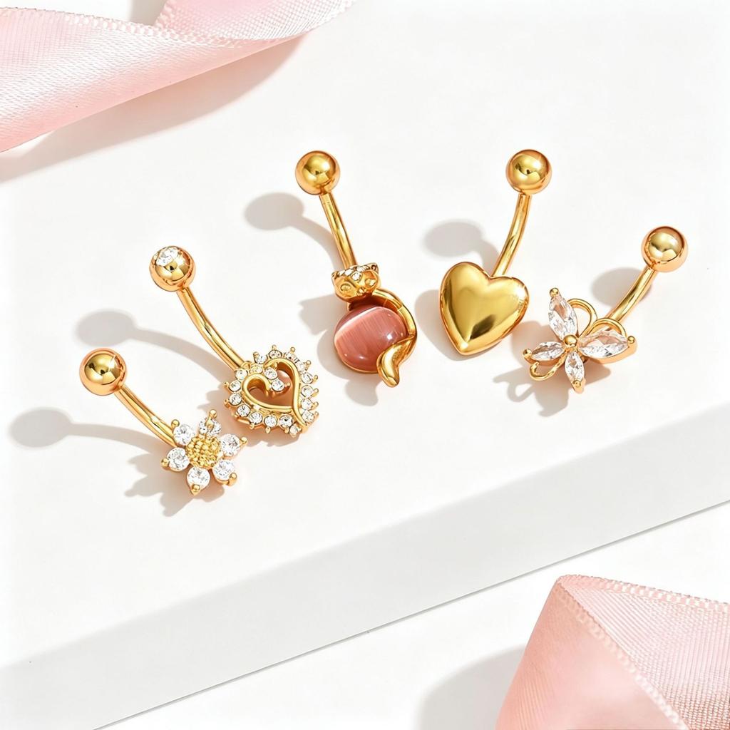Exquisite Love Flower Butterfly Cat Shape Stainless Steel Trendy Unisex Belly Button Rings Personality Combination