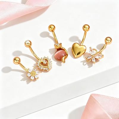 Exquisite Love Flower Butterfly Cat Shape Stainless Steel Trendy Unisex Belly Button Rings Personality Combination