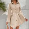 Women's Casual And Fashionable Long Sleeved Lapel Single Breasted Skirt Type Shirt Dress