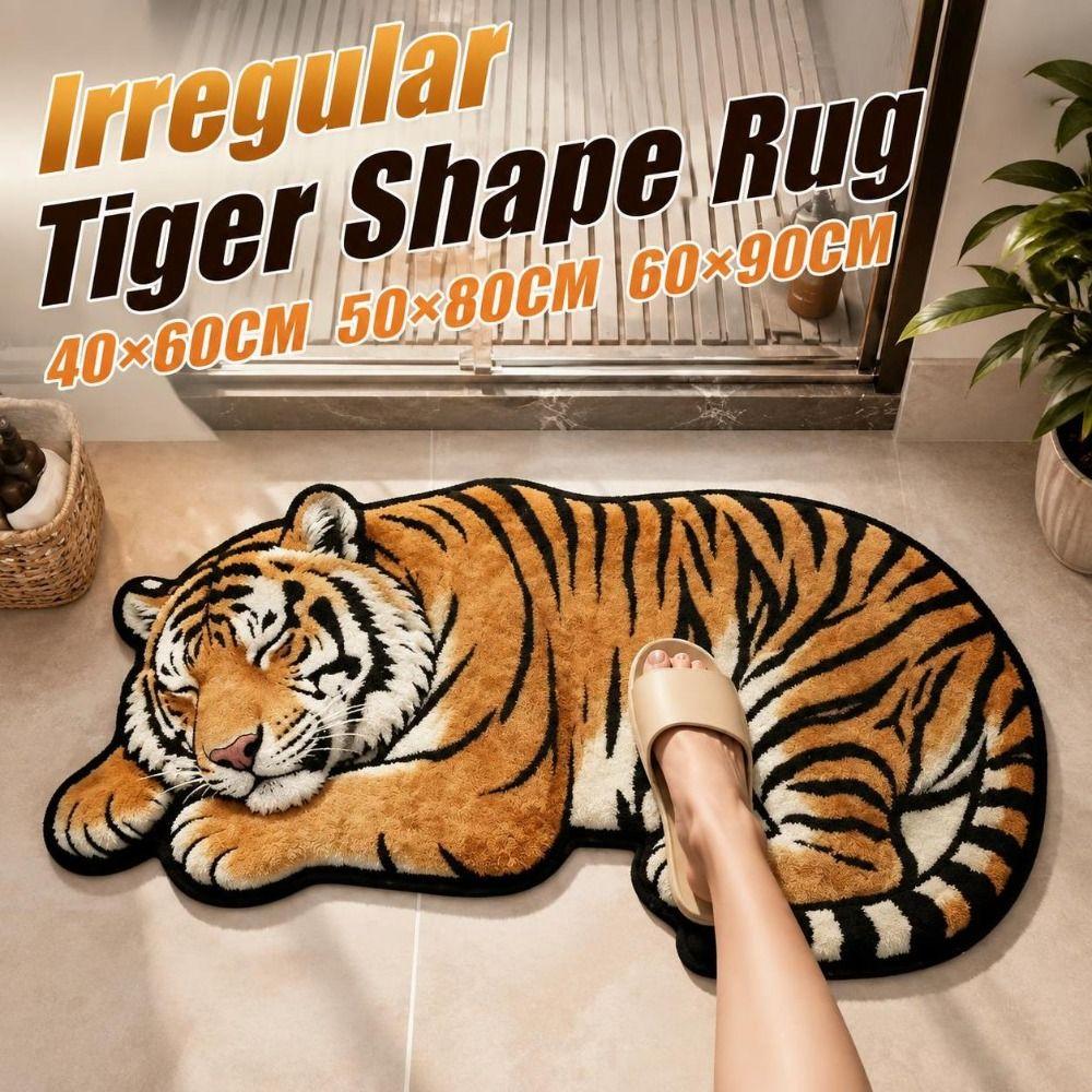 Non-slip Tiger Shape Rug Absorbent Irregular Bath Rug Tiger Floor Mat Home Entrance Decor