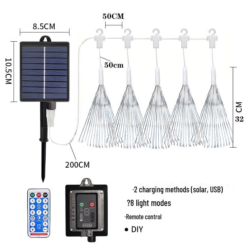Outdoor Christmas Solar Firework LED Lights - Decorative Copper Wire Fairy String for Patio and Garden