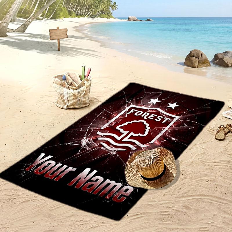 Nottingham Forest FC Personalized Printed Beach Towel Soccer Logo Support Custom Name Text Absorbent Towel For Sport Travel Special Gift
