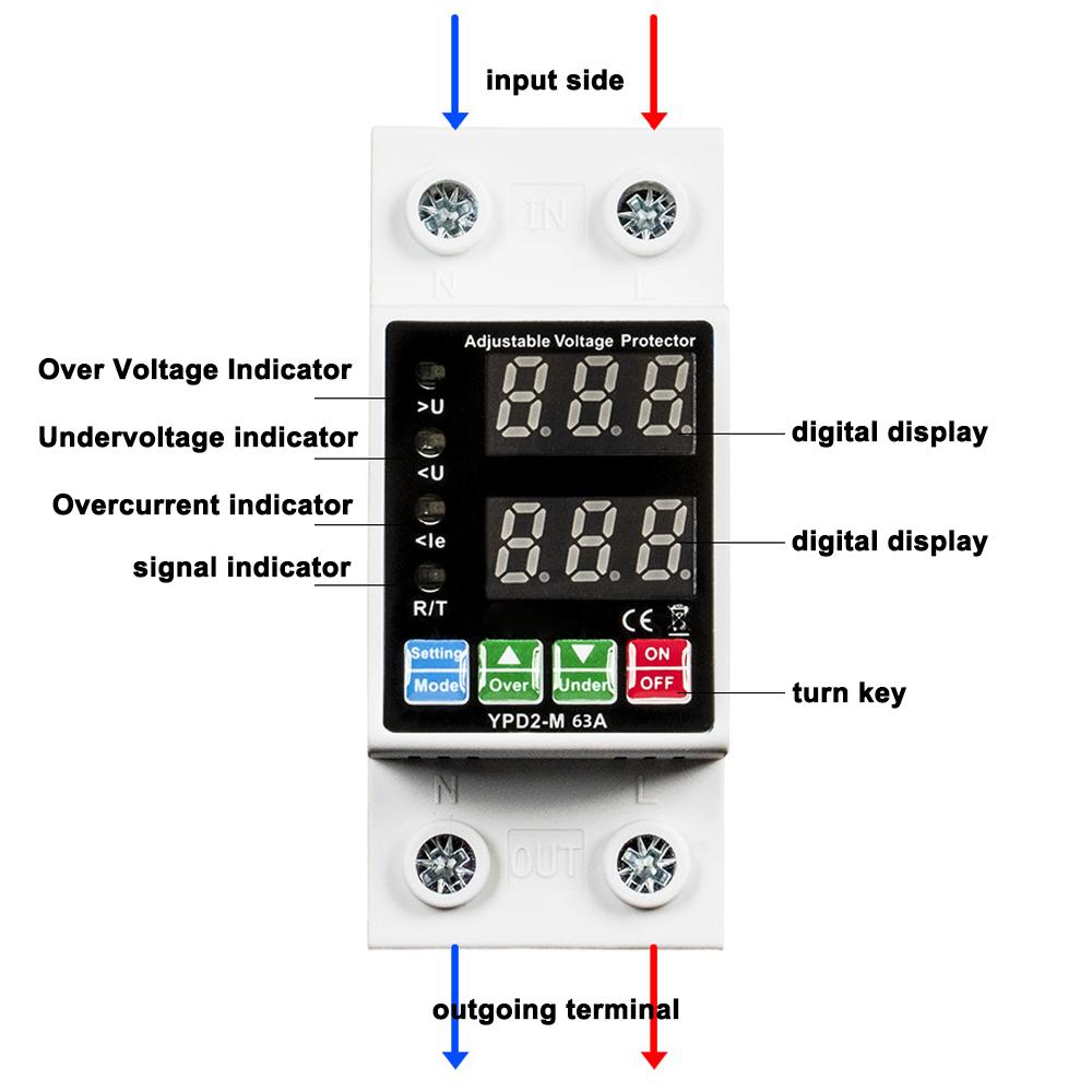 Двойной дисплей с функцией самовозврата. Регулируемый автоматический выключатель, регулируемый по току перенапряжения и пониженного напряжения.